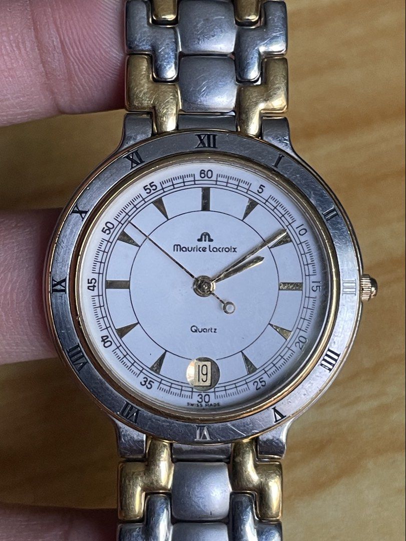 Maurice lacroix Quartz (Category: Women's Watches) located in Taguig. Submitted by tester1x (Listing ID 1463168314, Image 2). Description: Secondhand Used Watch Slim Type Watch Maurice lacroix Swiss Made Quartz 7263 95417 White Dial Twotone Bezel Stainless Back 33.5mm Maurice Twotone Bracelet 7’ wrist size .