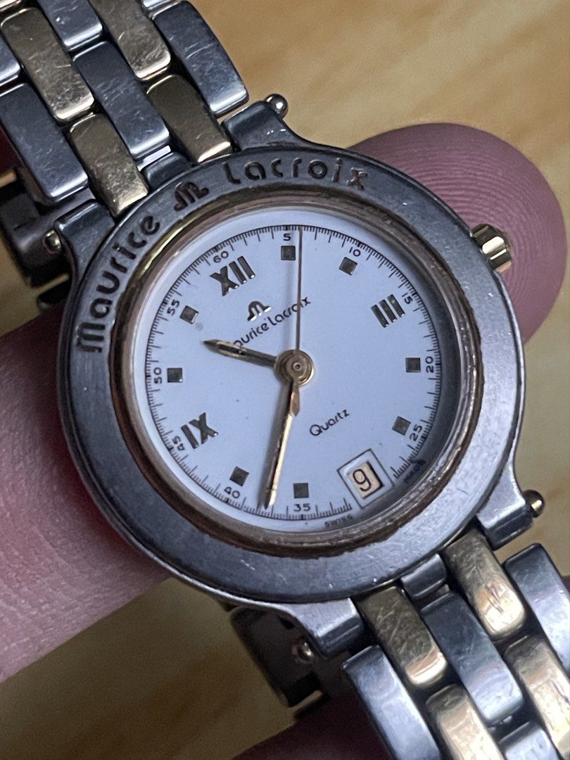 Maurice Lacroix Quartz (Category: Women's Watches) located in Taguig. Submitted by tester1x (Listing ID 1463206348, Image 3). Description: Secondhand Used Watch Maurice Lacroix Swiss Made 670441 Quartz White Dial Gold Tone Ring Stainless Steel Front Stainless Steel Back 24.5mm Maurice Two Tone Bracelet 5’ wrist size.