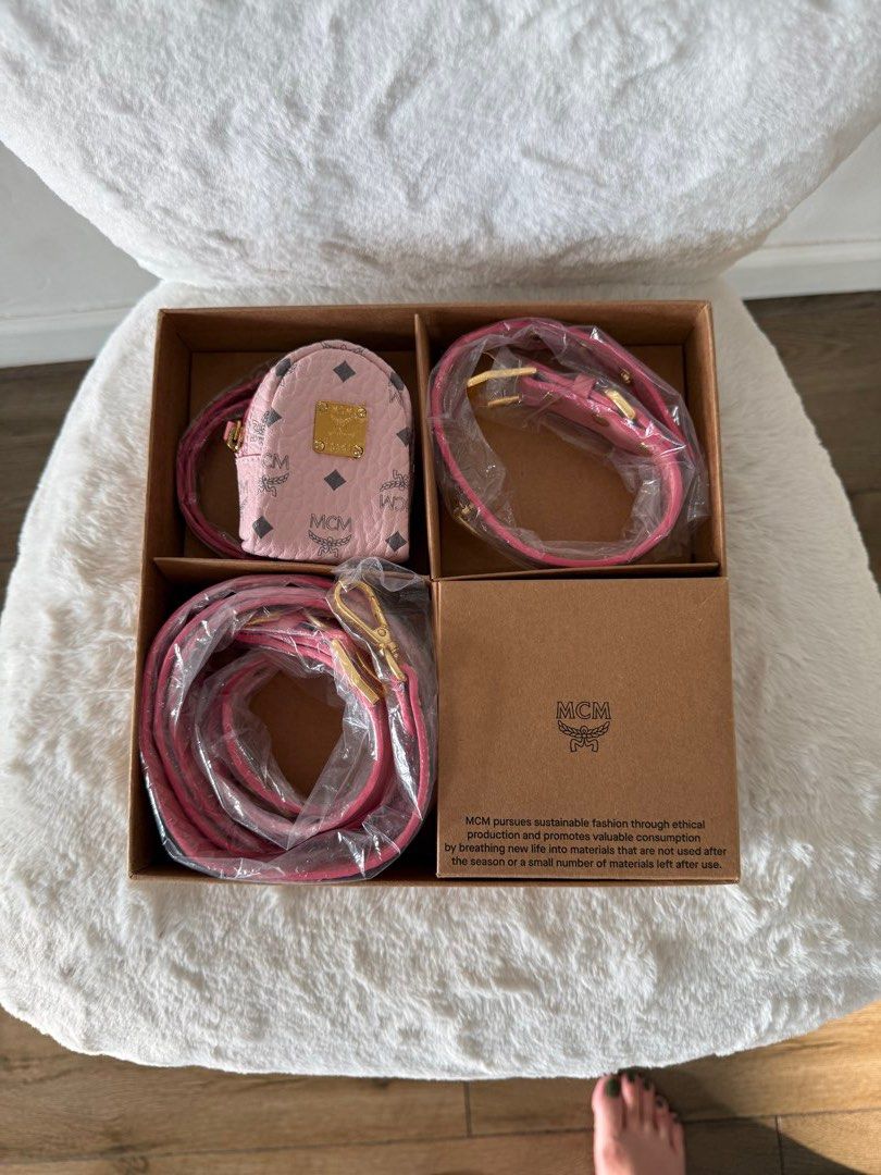 MCM Pink Monogram Pet Collar, Leash, and Pouch Set (Category: Luxury Accessories) located in Quezon City. Submitted by closet24 (Listing ID 1463215120, Image 2). Description: - Authentic MCM pet set - Includes: Collar, Leash, Small Pouch - Features iconic MCM monogram pattern - Elegant gold-tone hardware - Comes with original MCM box - Ideal gift for your kikay furmums💕 *Slightly Negotiable.