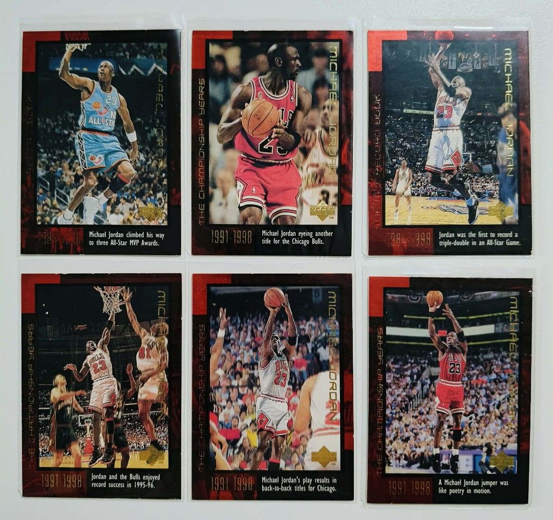 Michael Jordan Basketball Cards (Category: Raw Singles) located in Taguig. Submitted by sellout2ny (Listing ID 1463323609, Image 3). Description: Take all for 7k, below comps can be sold individuall - 250-500 each cards willl be toploaded when shipped - Collection of Michael Jordan basketball cards - Features Upper Deck 'Jordan Tribute' and 'The Jordan Years' series - Includes additional Fleer and Topps cards - All cards are kept in protective sl