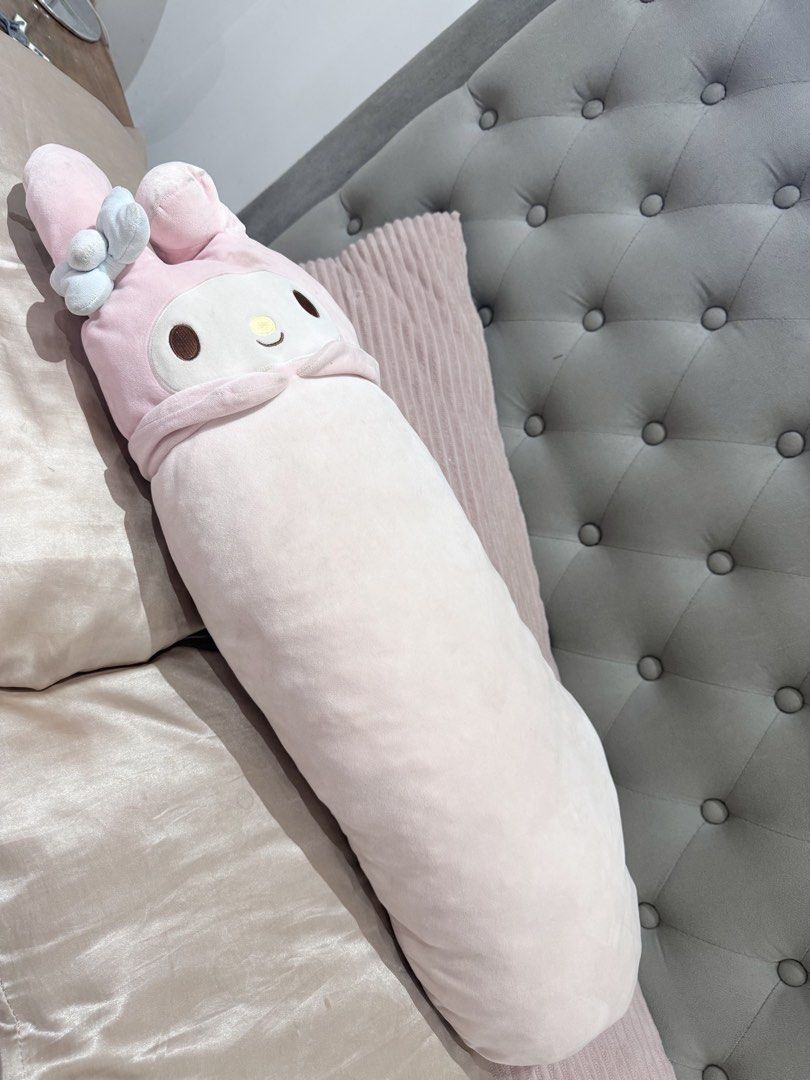 MINISO My Melody Long Pillow (Category: Bed Frames & Mattresses) located in Manila. Submitted by strawberrymelo (Listing ID 1463170330, Image 1). Description: - preloved! needs cleaning.