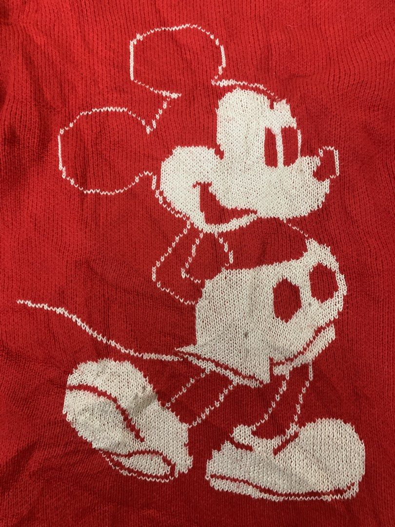 Miu Miu Red Mickey Mouse Knit Sweater (Category: Longsleeves) located in Marawi City. Submitted by biidnillah (Listing ID 1463273058, Image 3). Description: - Red knit sweater - Features a white Mickey Mouse graphic - Crew neck, long sleeves - Ribbed cuffs and hem - Estimated size: Medium - dimes:w20L30 -nego or best offer.