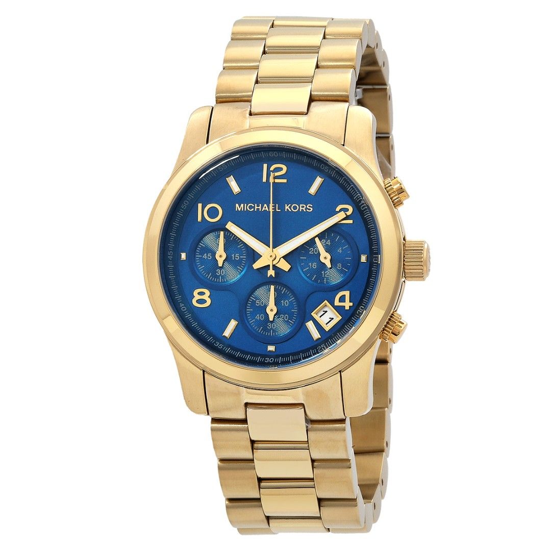 MK couple watch (Category: Luxury Accessories) located in Maria Aurora. Submitted by mrs.jane08 (Listing ID 1463182445, Image 2). Description: gold-tone Michael Kors Runway Chronograph Watch MK7353 featuring a vibrant blue dial and stainless steel bracelet..
