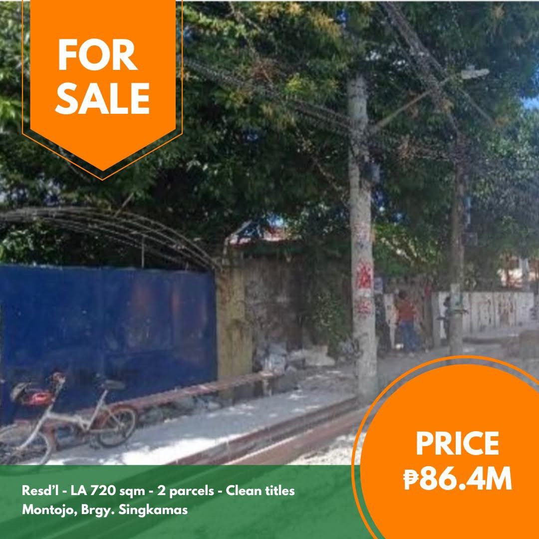 Montojo residential lots (Category: Lot) located in Quezon City. Submitted by jmpgutierrez (Listing ID 1463186394, Image 1). Description: For sale: Montojo residential lots Brgy. Singkamas, Makati City Lot area: 720 sqm Residential 2 parcels With old bungalow structures Clean titles Direct to seller Asking price: PHP 86,400,000 or PHP 120,000/sqm https://www.pgr.com.ph/residential-1/2026/4/13/montojo-residential-lots — Jose Mari Pangandian Gutier