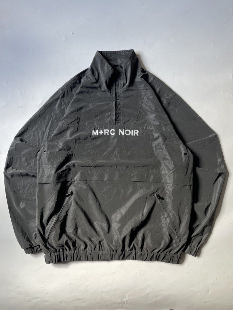 M+RC Noir Hmu Mid Zipper Reflective Logo Track Jacket (Category: Coats, Jackets and Outerwear) located in Baguio. Submitted by chronicles_cache (Listing ID 1463264815, Image 1). Description: Condition: Great Size tagged: M Width: 23.5 Length: 28.5 Shoulder: 20 Sleeve: 26.5 .