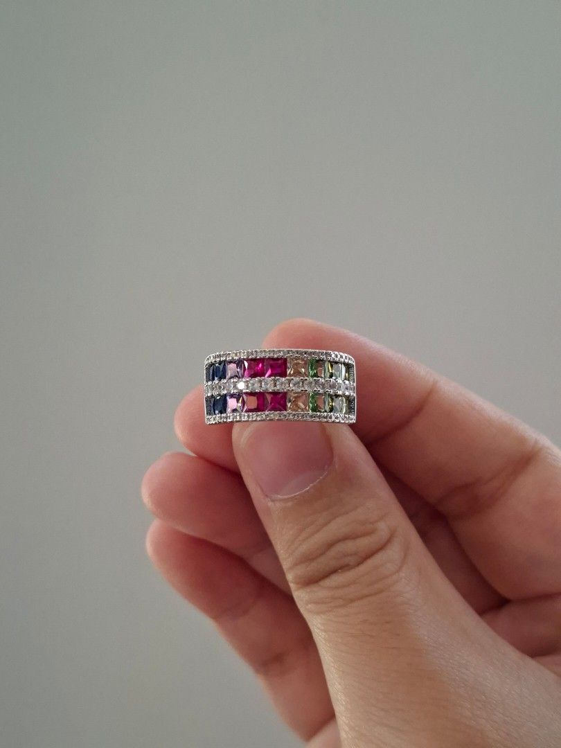 Multicolor Zirconia Stones Silver Ring Size 7 (Category: Rings) located in Dasmarinas. Submitted by danabrie22 (Listing ID 1463190000, Image 2). Description: size 7 very well-made, excellent crafstmanship 10/10 condition brand new stainless steel & multi-colored cubic zirconia stones made in Hongkong.