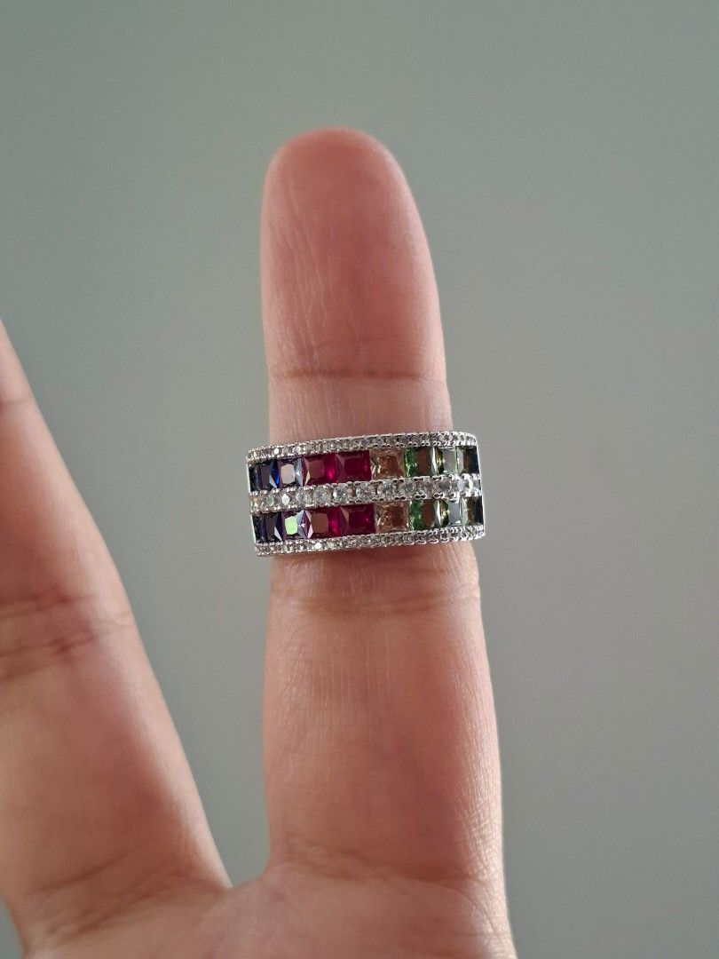 Multicolor Zirconia Stones Silver Ring Size 7 (Category: Rings) located in Dasmarinas. Submitted by danabrie22 (Listing ID 1463190000, Image 1). Description: size 7 very well-made, excellent crafstmanship 10/10 condition brand new stainless steel & multi-colored cubic zirconia stones made in Hongkong.