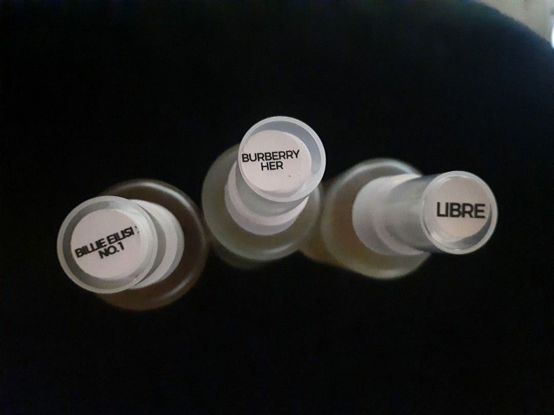 Nathalie Claid perfumes (Category: Fragrance & Deodorants) located in Manila. Submitted by missusloki (Listing ID 1463248932, Image 2). Description: Nathalie Claid 50ml perfumes - original price ranges from 139 to 149 pesos Scents (from left to right) - Billie Eilish No. 1 (approx. 90% full) - Burberry Her (approx. 90% full) - Libre (approx. 75% full) Freebie: Lost Cherry 3ml (same brand) - this smells like Maxx cherry candy RFS: decluttering. I 