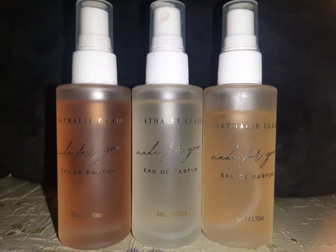 Nathalie Claid perfumes (Category: Fragrance & Deodorants) located in Manila. Submitted by missusloki (Listing ID 1463248932, Image 1). Description: Nathalie Claid 50ml perfumes - original price ranges from 139 to 149 pesos Scents (from left to right) - Billie Eilish No. 1 (approx. 90% full) - Burberry Her (approx. 90% full) - Libre (approx. 75% full) Freebie: Lost Cherry 3ml (same brand) - this smells like Maxx cherry candy RFS: decluttering. I 