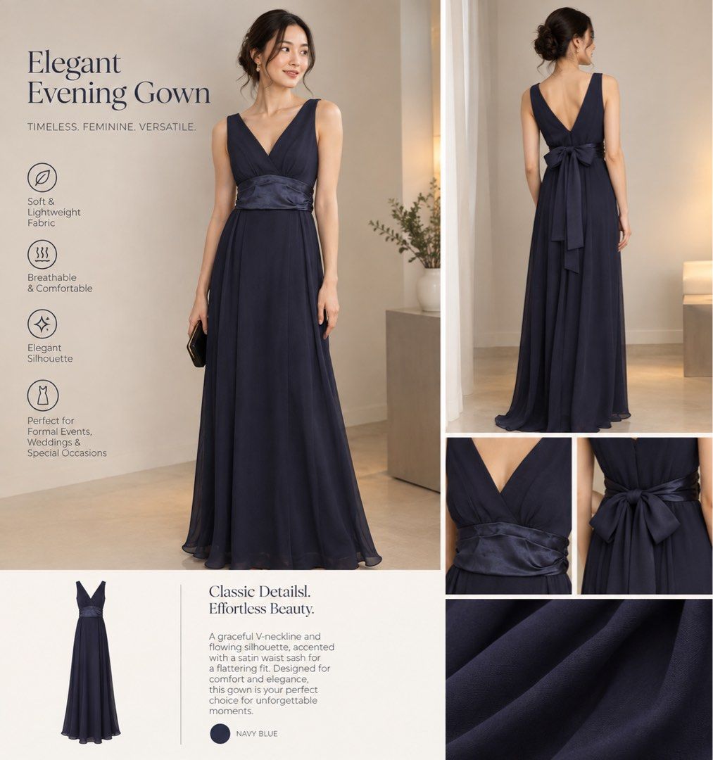Navy Evening Elegant Gown (Category: Coats, Jackets and Outerwear) located in Manila. Submitted by hannaming (Listing ID 1463267317, Image 1). Description: Soft & Lightweight fabric.
