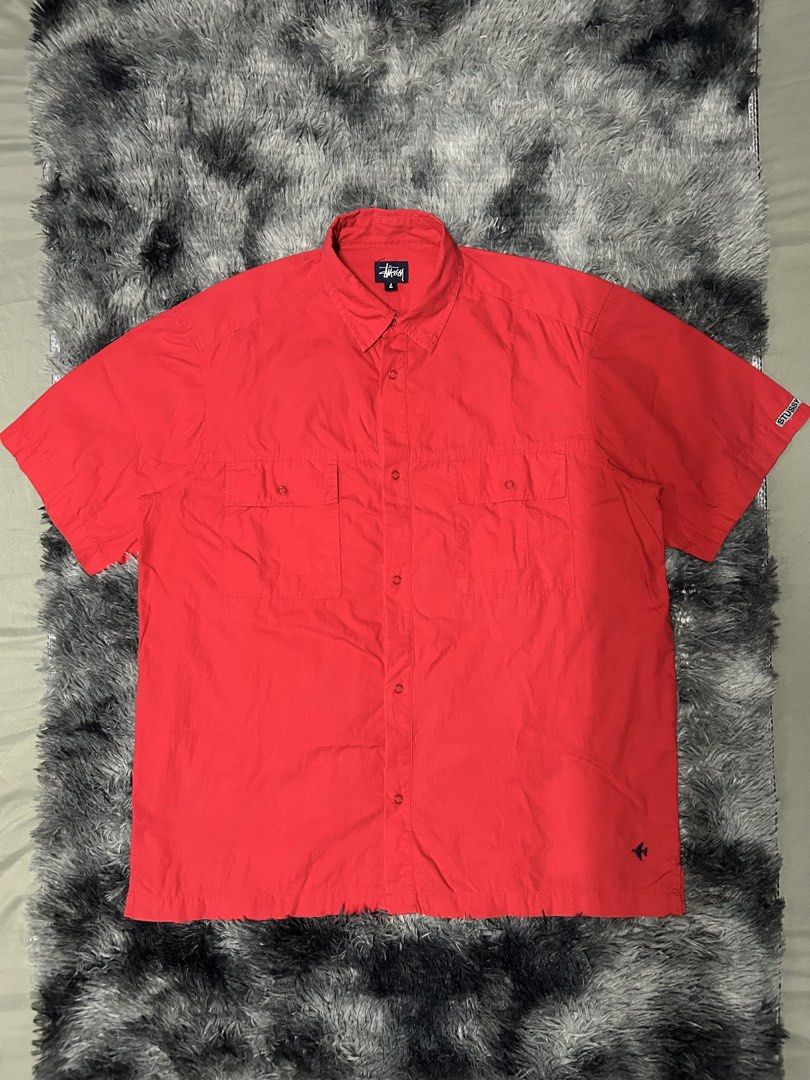 Navy tag 90s Stussy snap button work shirt red (Category: Tshirts & Polo Shirts ) located in Iloilo. Submitted by lowesdrift (Listing ID 1463134413, Image 2). Description: Dimes 24 x 29.