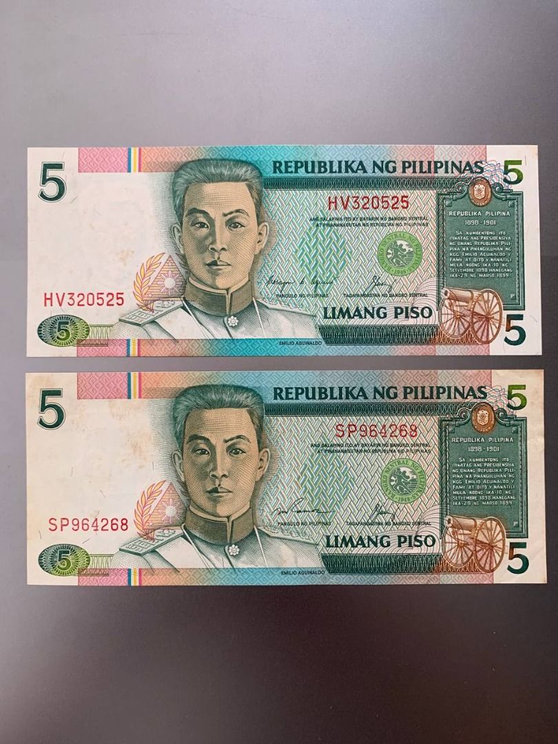 NDS - 5 peso bills (sneakers) (Category: Everything Else Others) located in Indang. Submitted by vykolektor (Listing ID 1463181313, Image 1). Description: NDS 5 peso banknotes Sneaker SP prefix HV prefix (last prefix) Take all.