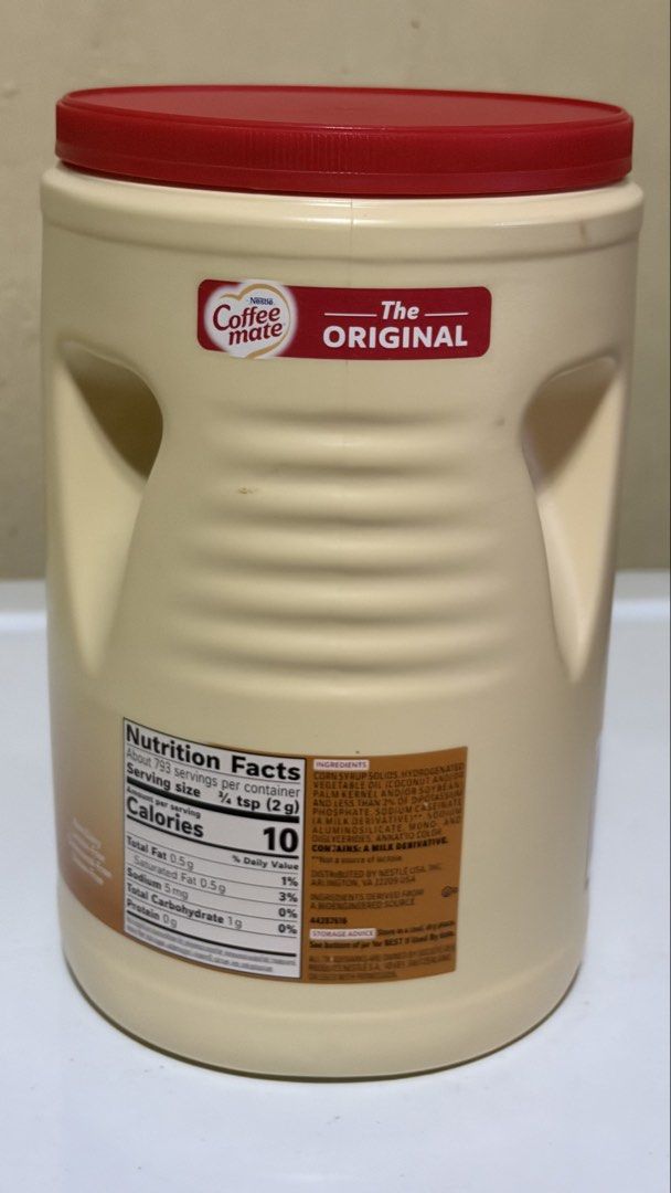 Nestle Coffee mate (Category: Other Food & Drinks) located in Manila. Submitted by lizziedear.lizziedear (Listing ID 1463148359, Image 3). Description: - Original Coffee mate creamer - Large 56 oz container - 793 servings (ultimate size!) - Net Weight: 56 Oz - 3.5 Lb/1.5 Kg - Rich and smooth taste - Expiry Date: May 25, 2028 - America's #1 creamer - Perfect for your morning coffee ritual - Direct from USA🇺🇸.