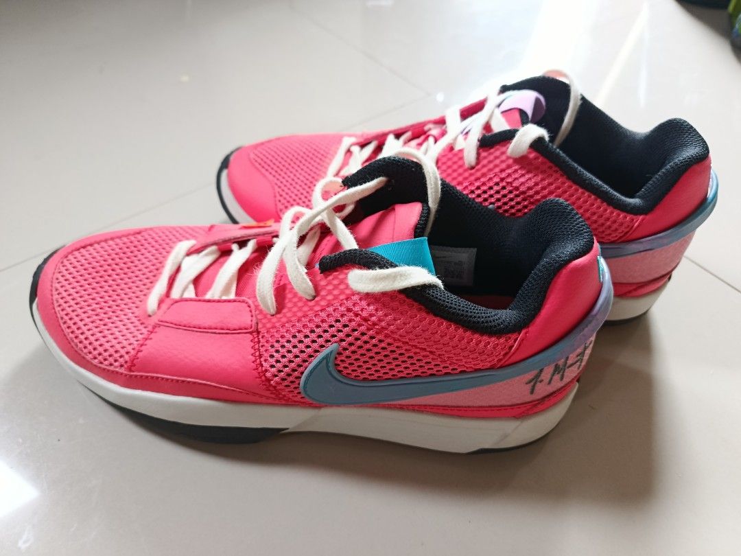 Nike Ja 1 "Fuel" (Ember Glow) (Category: Sneakers) located in Santa Fe. Submitted by thrift_shopph (Listing ID 1463179594, Image 2). Description: pair of bright pink and orange Nike Ja 1 "Fuel" (Ember Glow) basketball shoes featuring mismatched aqua and purple tongue tags. Size US 8.5 - UK 7.5 - EU 42 TAWAD lang!!!.