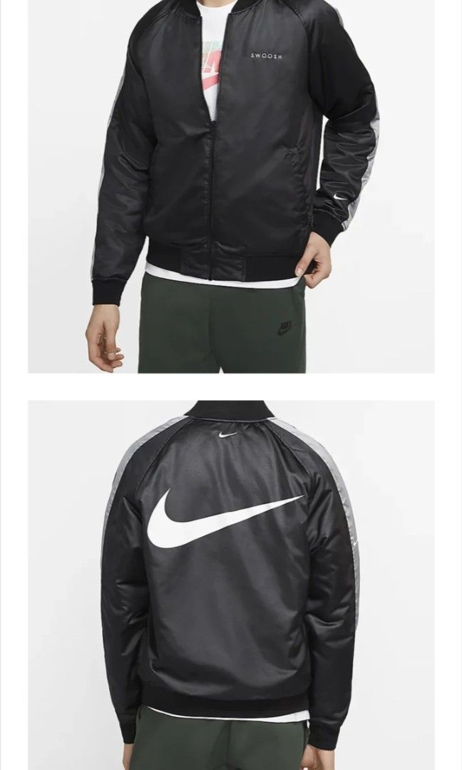 NIKE REVERSIBLE BOMBER JACKET (Category: Coats, Jackets and Outerwear) located in Caloocan City. Submitted by wewearworn (Listing ID 1463216476, Image 1). Description: Large Best Fit 23.5 x 26 Excellent No Issues 9.8/10 Color Rate.