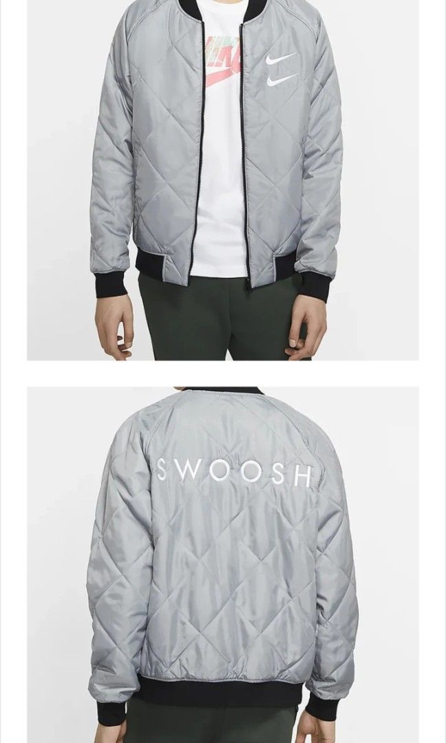 NIKE REVERSIBLE BOMBER JACKET (Category: Coats, Jackets and Outerwear) located in Caloocan City. Submitted by wewearworn (Listing ID 1463216476, Image 2). Description: Large Best Fit 23.5 x 26 Excellent No Issues 9.8/10 Color Rate.
