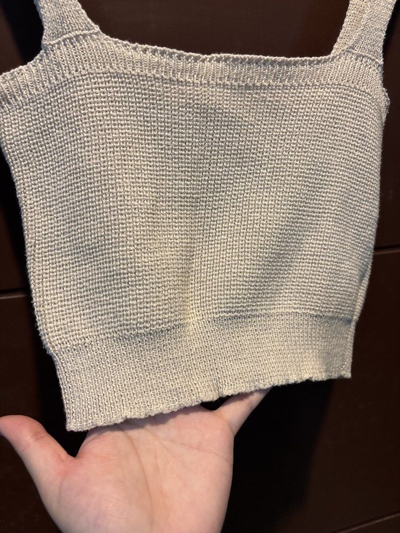 NO BRAND — Cropped Knit Tank Top (Category: Sleeveless) located in Paranaque City. Submitted by margauxm (Listing ID 1463324802, Image 3). Description: [NO BRAND — Cropped Knit Tank Top] — Well-used! But, still in super good condition — Super comfortable! — Can easily dress up or dress down — No stains, runs or damage on the item, see photos! RFS: Decluttering .
