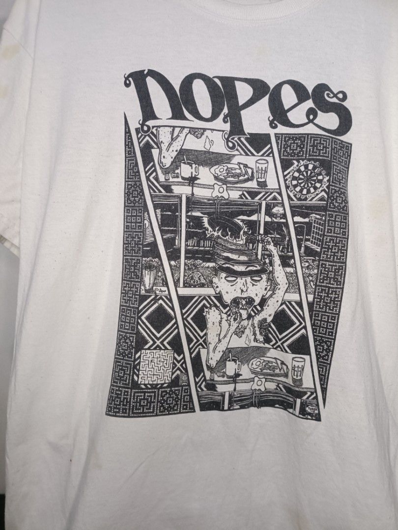 Nopes Punk Band Tee (Category: Tshirts & Polo Shirts ) located in Cabuyao City. Submitted by junkthreads.finds (Listing ID 1463255676, Image 2). Description: Nopes Punk Band Tee Tag: Missing Dimes: 21x29 Issue(s): Stains and hairlines Color may vary due to lightning..