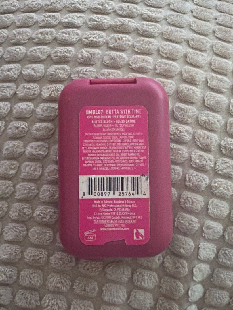 NYX Professional Makeup Buttermelt Blush (Category: Makeup) located in Pasig City. Submitted by zenowl.61105a (Listing ID 1463200764, Image 3). Description: - NYX Buttermelt Blush - Vibrant pink shade - Unique textured powder surface - Compact and portable design - Perfect for adding a pop of color to cheeks.