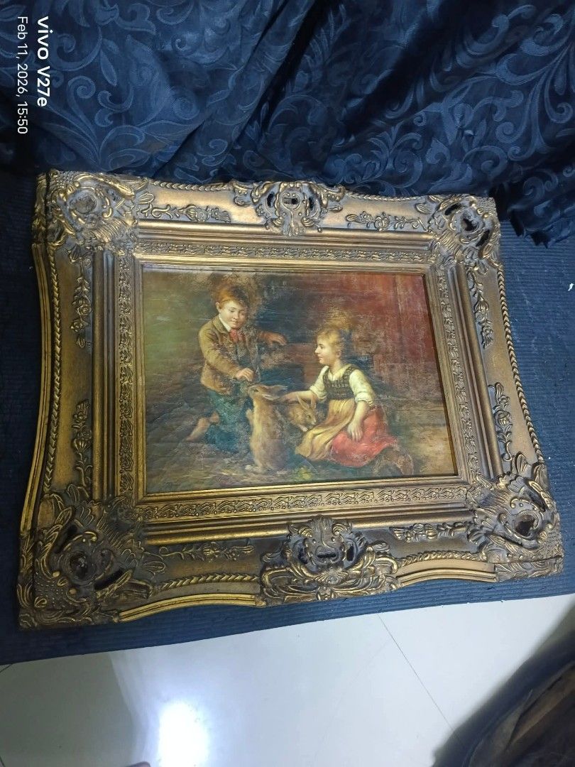 Old Frame with Old Print (Category: Wall Decor) located in Mandaluyong City. Submitted by theforgottentreasures (Listing ID 1463322626, Image 3). Description: 12k pesos!!! 📌 Old Wall Display "Feeding the Rabbits" with Gold-toned Rococo Style composite frame heavy wood materials high end decorative oleograph print from the mid 1900s by: Gianni 21 x 26 inches frame 11 ½ x 15 ½ inches art what you see is what you get.