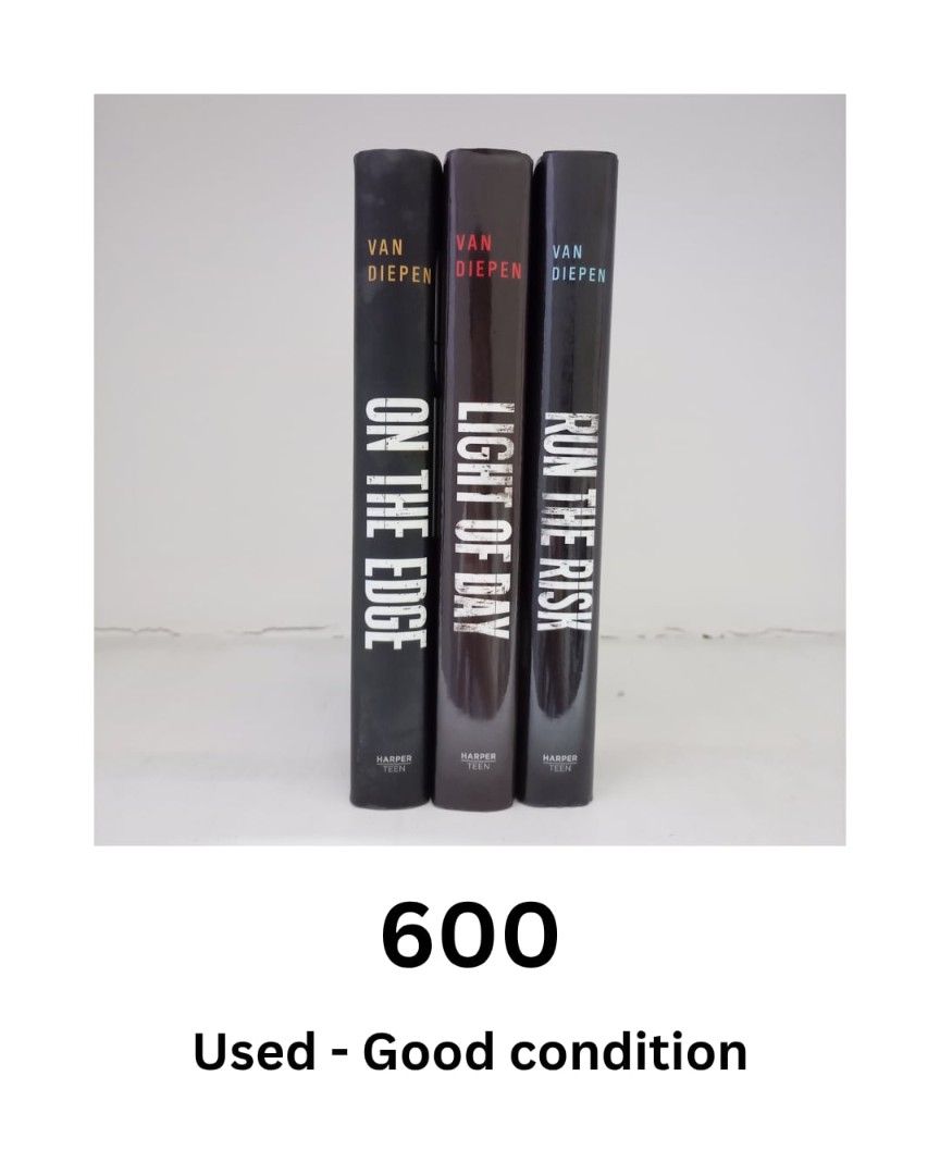 On The Edge Book Series (Category: Storybooks) located in Caloocan City. Submitted by annajaniel (Listing ID 1459821736, Image 1). Description: - Set of 3 Van Diepen books: 'On The Edge', 'Light of Day', 'Run the Risk' - Harper Teen editions - Perfect for young adult readers - All books are in good, pre-loved condition - Ready for a new home!.