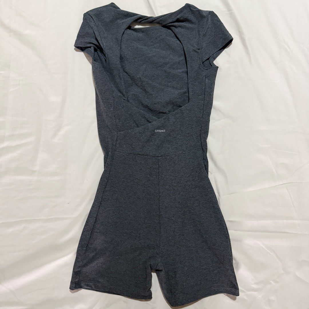Oysho Grey Jumpsuit Size Small (Category: Activewear) located in Manila. Submitted by yasminehannah (Listing ID 1463126345, Image 2). Description: this is so cute !! used once only. size small. it is backless so it's even cuter! original price is 5,500.