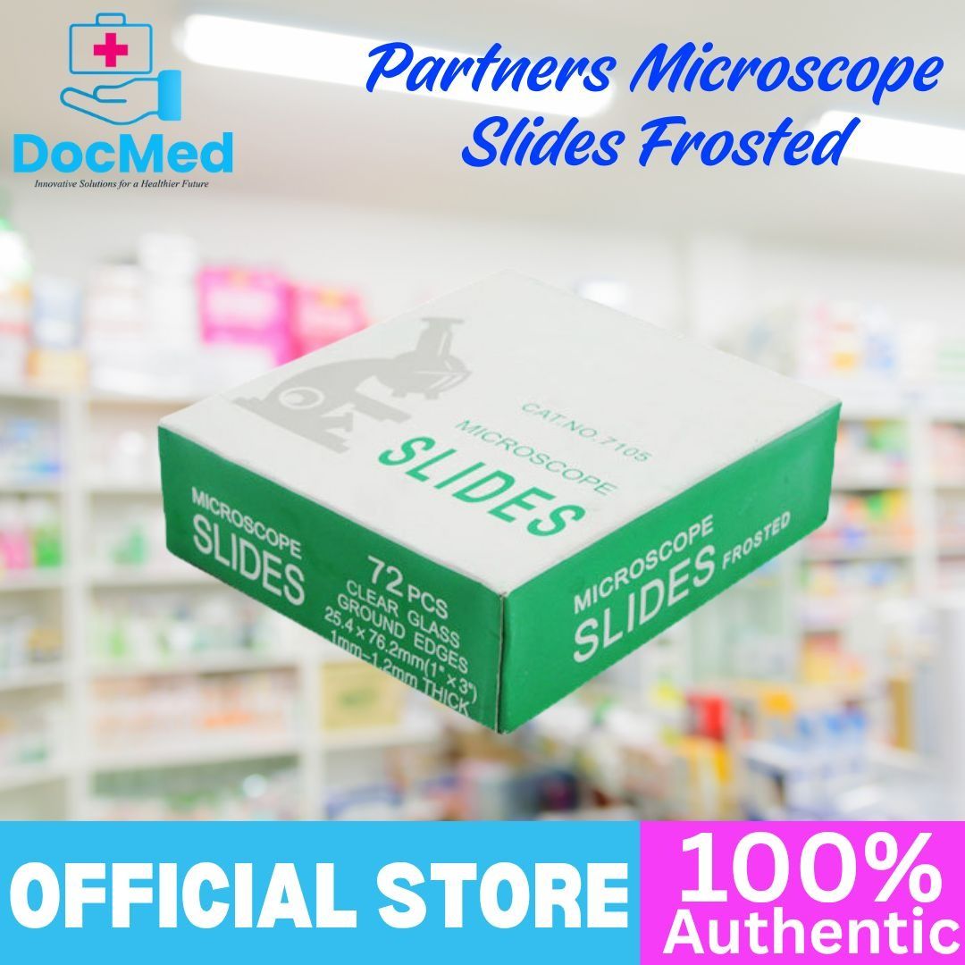 Partners Microscope Slides 7105 Frosted (Category: Medical Supplies & Tools) located in Quezon City. Submitted by zee_010200 (Listing ID 1463178691, Image 2). Description: - Brand new box of Partners frosted microscope slides - Contains 72 pieces per box - Clear glass slides with ground edges - Standard size: 25.4 x 76.2mm (1" x 3").