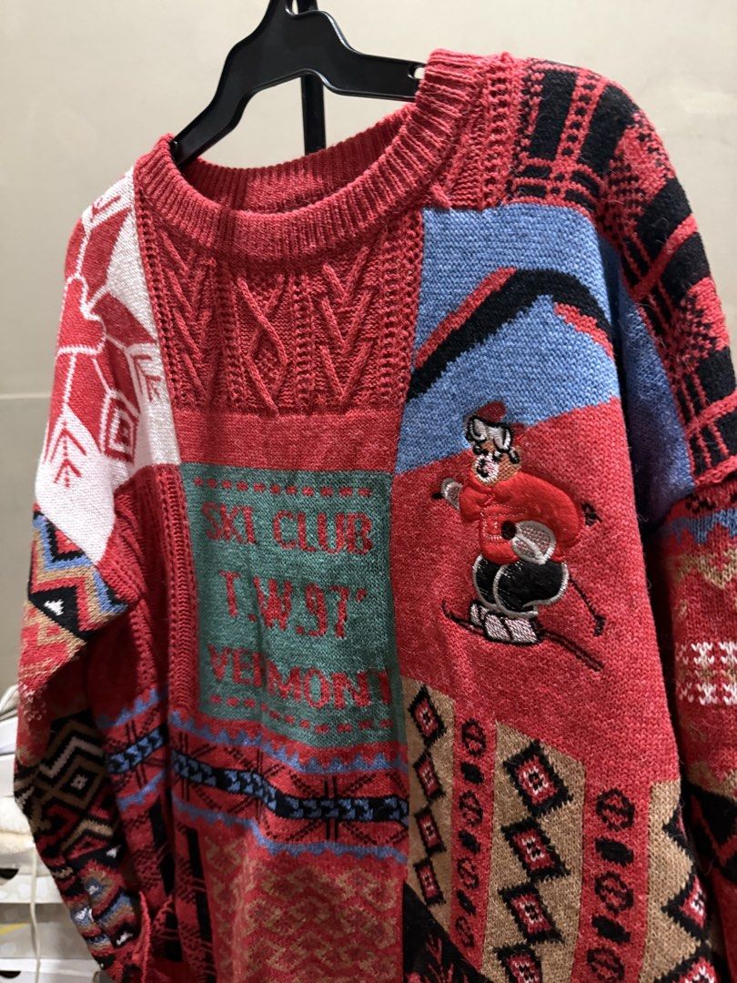 Patchwork Ski Club Sweater with Cartoon Character (Category: Coats, Jackets and Outerwear) located in Manila. Submitted by statesidefinds13 (Listing ID 1463169460, Image 2). Description: LENGTH70cm/27.3” BUST128cm/49.9’ SLEEVEXL56cm/21.8” as pack never been used na fit lang.