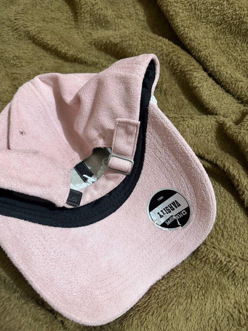 PENSHOPPE Varsity Pink Suede Cap (Category: Caps & Hats) located in Cabuyao City. Submitted by beverlybella (Listing ID 1463143107, Image 2). Description: - Cute pink cap from PENSHOPPE - Suede material with embroidered logo - Adjustable strap at the back - Varsity style - Great for casual wear.