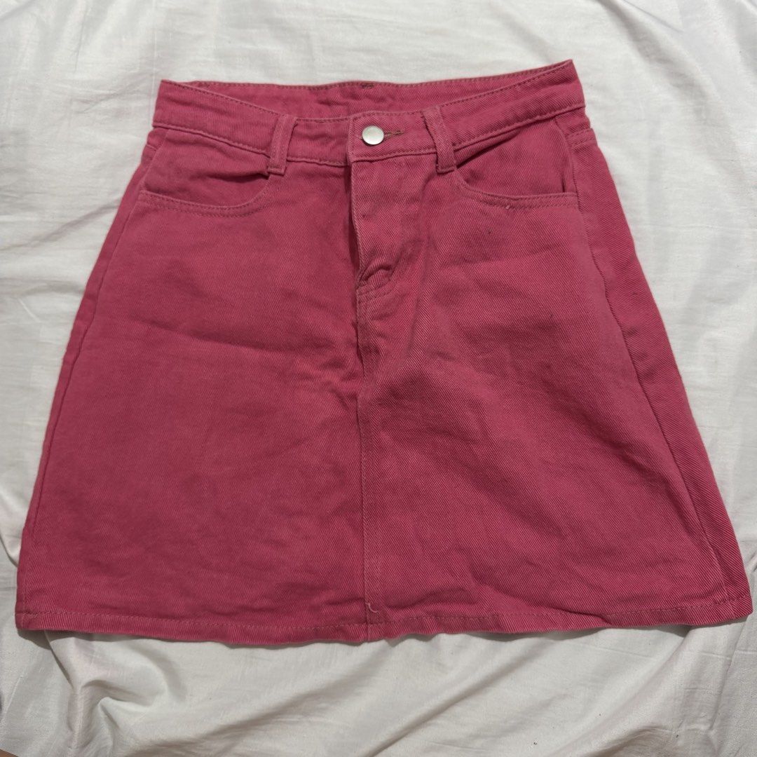Pink Denim A-Line Mini Skirt (Category: Skirts) located in Manila. Submitted by bexxyah (Listing ID 1463261382, Image 1). Description: - Cute pink denim skirt - A-line cut, hits above the knee - Classic five-pocket styling - Button and zip closure - Ideal for casual outfits - Easy to pair with tops and sneakers.