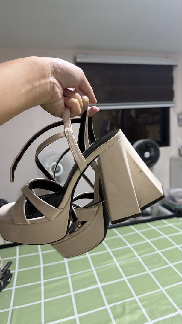 Platform Strappy Heels Beige Size 39 (Category: Heels) located in Quezon City. Submitted by shbrigette (Listing ID 1463246477, Image 3). Description: - Beige platform heels - Size 39 - Strappy design - Chunky block heel - Square toe - Secure ankle strap - Worn only once - Selling because they don't fit right - Ideal for elevating any outfit.