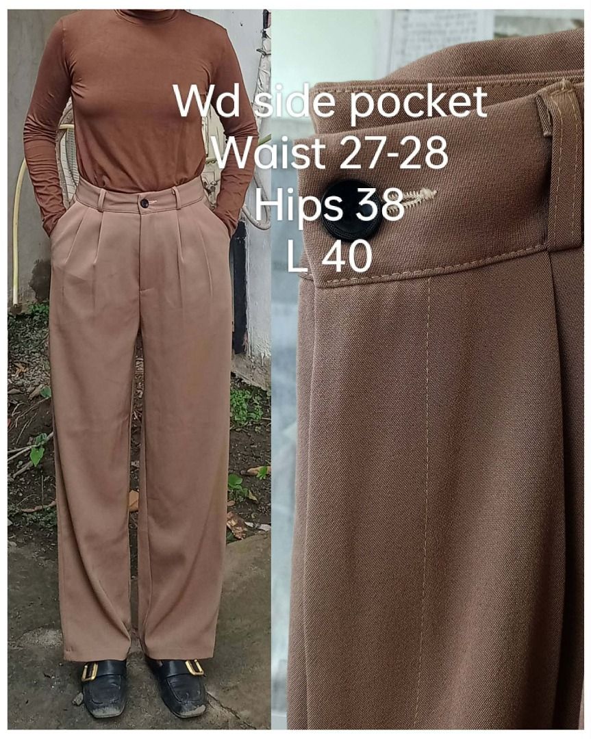 Premium chic brown highwaist trouser (Category: Other Bottoms) located in Davao. Submitted by irisrazona16792 (Listing ID 1463166687, Image 1). Description: Wd side pocket Waist 27-28 Hips 38 L 40 mall quality.