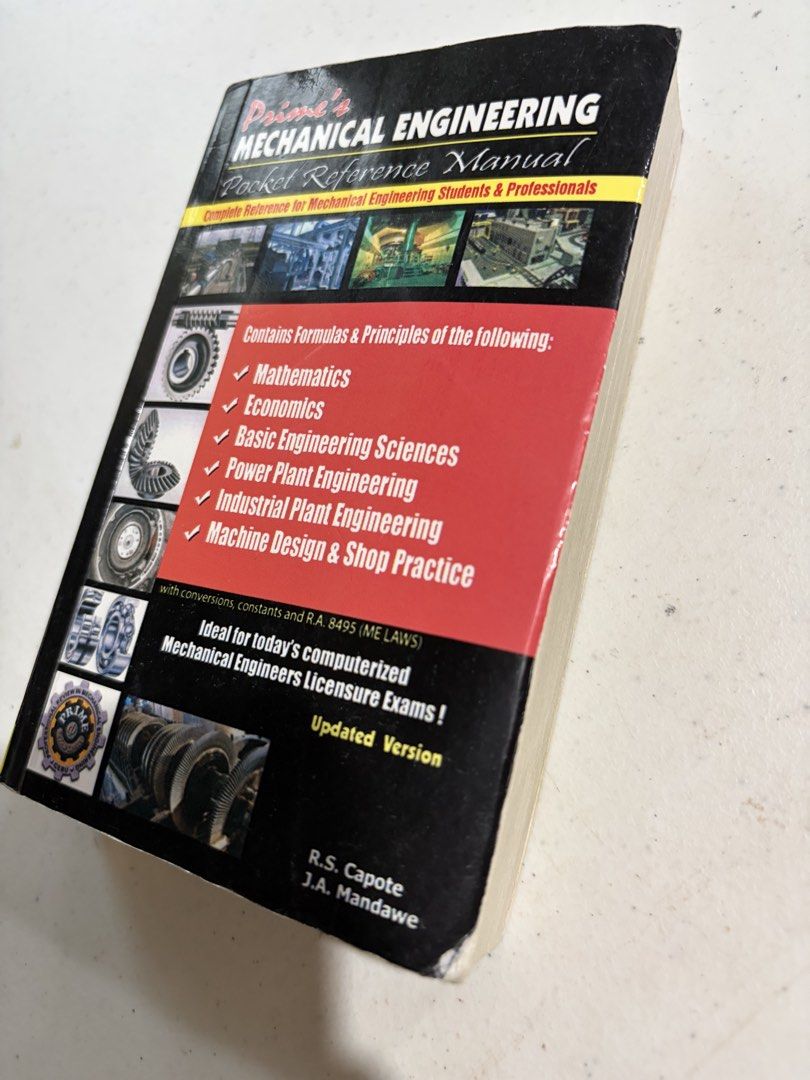 Prime's Mechanical Engineering Pocket Reference Manual Updated Version (Category: Textbooks) located in Las Pinas. Submitted by yannayanna11 (Listing ID 1463219646, Image 3). Description: - Prime's Mechanical Engineering Pocket Reference Manual (Updated Version) - For board exam (Mechanical Engineering Licensure Exam).