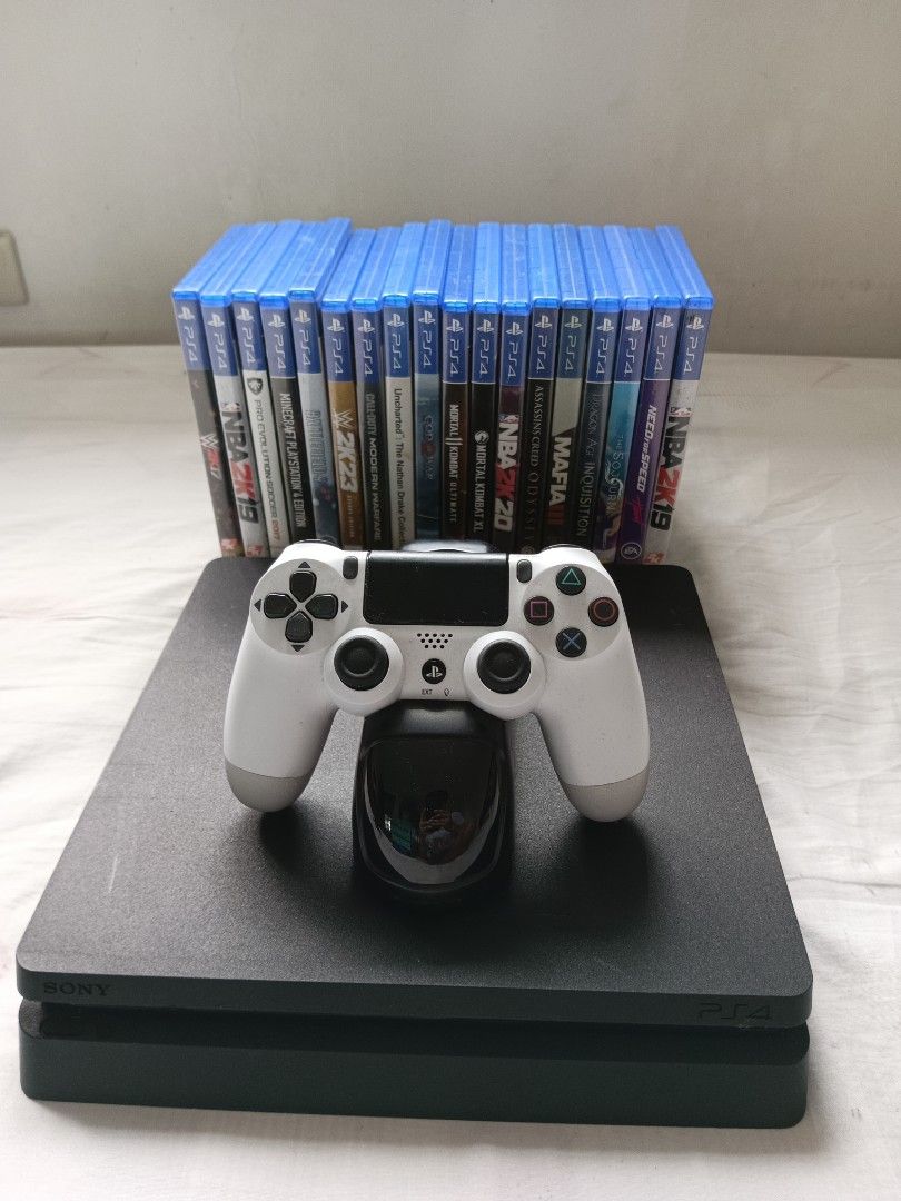 PS4 SLIM 1TB (Category: PlayStation) located in Naga. Submitted by alabyuuuu (Listing ID 1463260606, Image 1). Description: INCLUSION: ✅ POWER CABLE ✅HDMI CABLE ✅PS4 SLIM CONSOLE ✅18 PHYSICAL GAMES (CHECK THE PICTURES) ✅1 CONTROLLER ✅DUAL CHARGING DOCK RFS: NEED FUNDS..