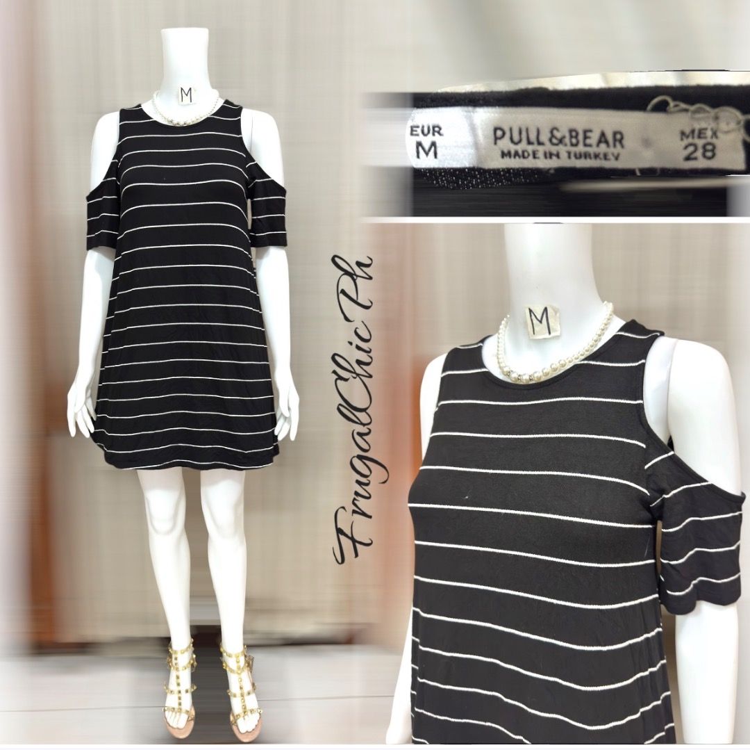 Pull & Bear Black and White Striped Cold Shoulder Dress Size M (Category: Dresses) located in Cotabato. Submitted by thefashionproject88 (Listing ID 1463148009, Image 1). Description: - Cute black and white striped dress - Brand: Pull & Bear - Size: Medium (M) - Design: Cold shoulder with short sleeves - Origin: Made in Turkey - Perfect for casual outings Brand: Pls Check Photo Details Style: HQ Dress Condition: EUC ☝🏻accessories not included ✌️