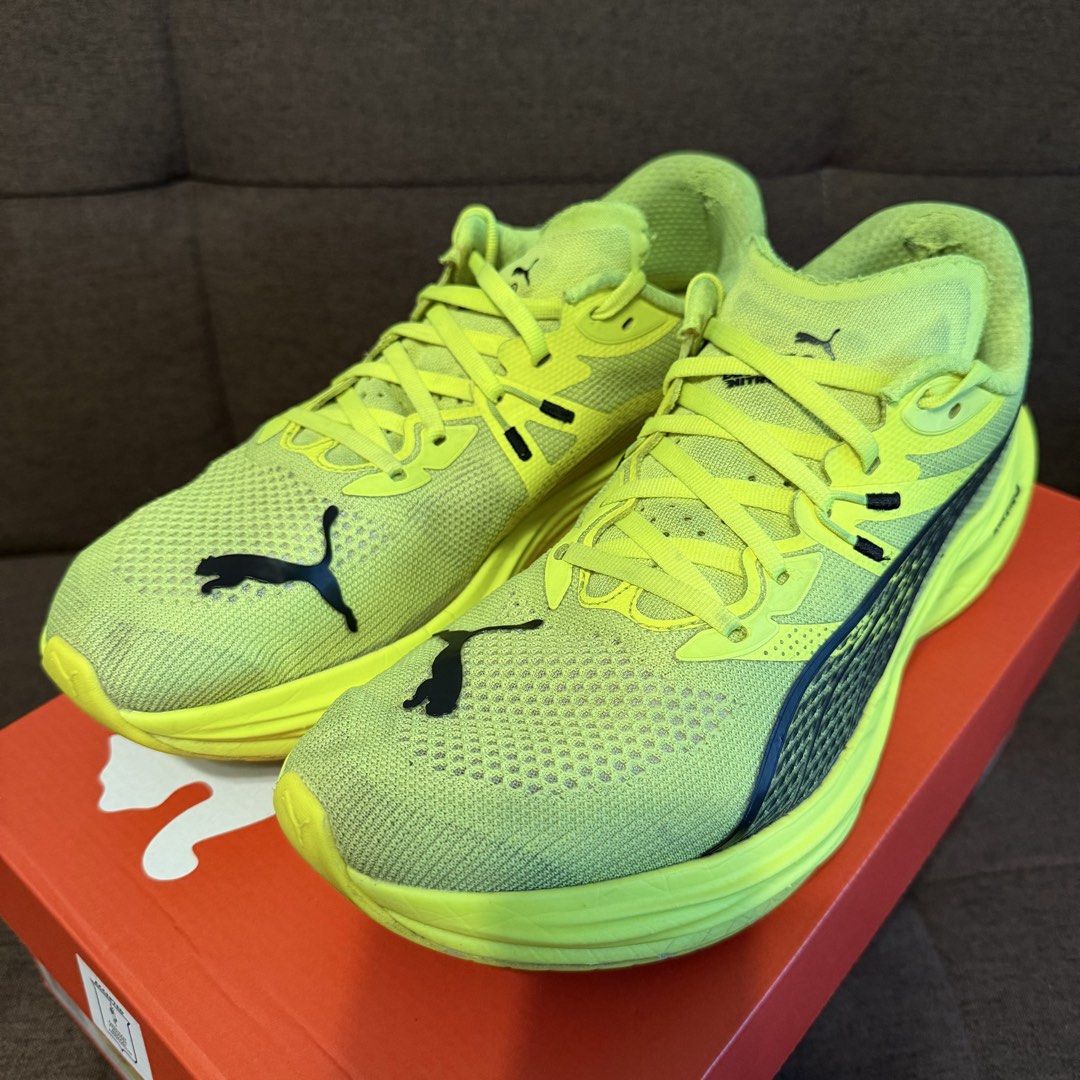 Puma Deviate NITRO 3 (Category: Sneakers) located in Pasay City. Submitted by joshwhacker (Listing ID 1463190957, Image 1). Description: - Brand: Puma - Model: NITRO - Color: Bright Neon Yellow - Ideal for: Road running, track and hybrid workouts, HYROX - Features: Lightweight, responsive cushioning - Condition: New, comes with original box - Issue: Minor sole sep in right pair (as seen in pics).