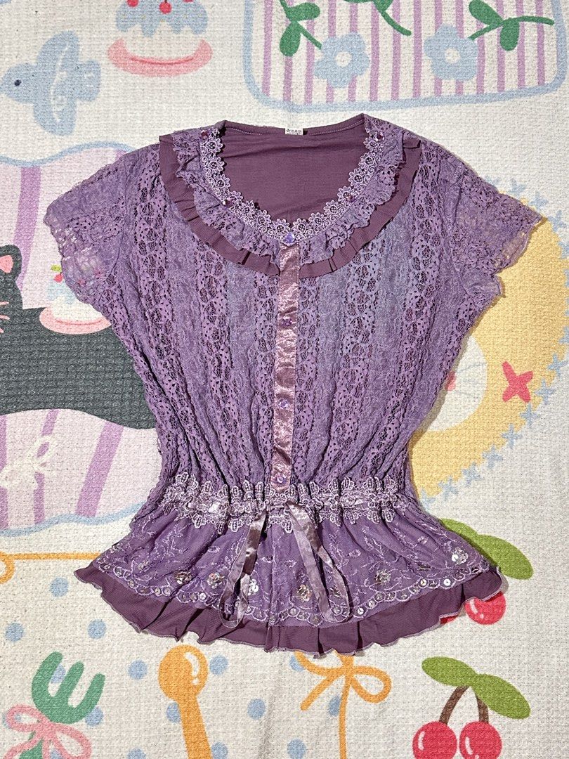 Purple Lace Top with Ribbon (S) (Category: Blouses) located in Manila. Submitted by vintage_revo.ph (Listing ID 1463282123, Image 1). Description: For orders just hit me up here or in my Facebook or Instagram Page Socmeds: IG: vintage_revo.ph FB: Vintage revolution.ph.