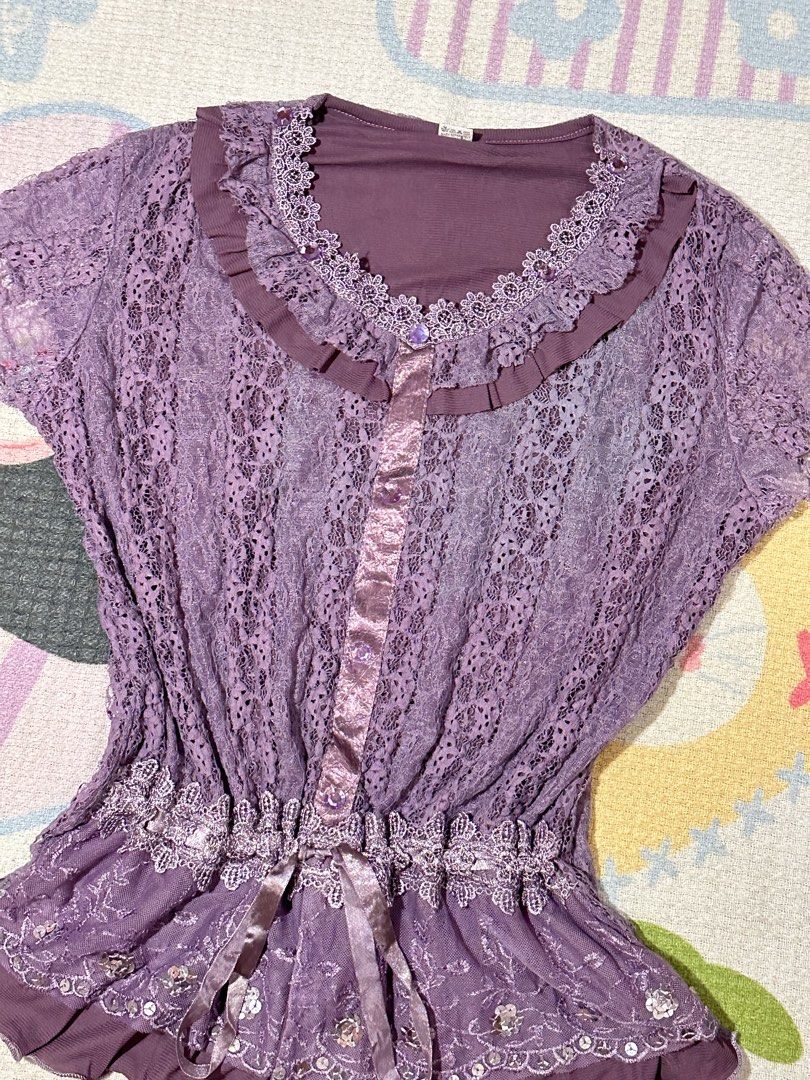 Purple Lace Top with Ribbon (S) (Category: Blouses) located in Manila. Submitted by vintage_revo.ph (Listing ID 1463282123, Image 2). Description: For orders just hit me up here or in my Facebook or Instagram Page Socmeds: IG: vintage_revo.ph FB: Vintage revolution.ph.