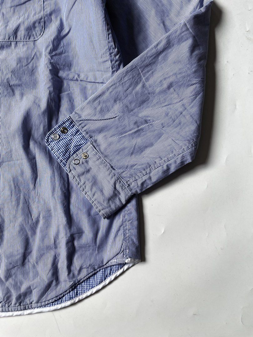 RANDT pinstripe long-sleeve button-up (Category: Coats, Jackets and Outerwear) located in Baguio. Submitted by chronicles_cache (Listing ID 1463267749, Image 2). Description: Condition: Great Size tagged: XL Width: 24 Length: 32 Shoulder: 19 Sleeve: 27.