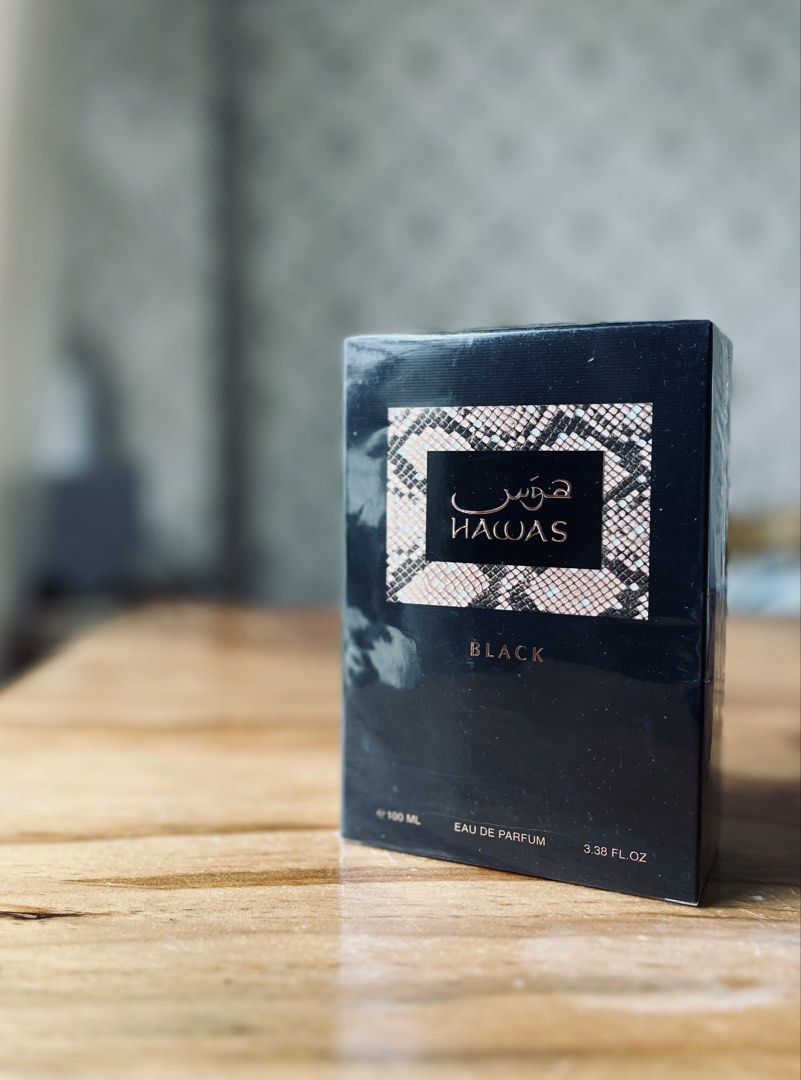 Rasasi Hawas Black Eau de Parfum 100ml (Category: Fragrance & Deodorants) located in Bacolod City. Submitted by vintage_vogue6100 (Listing ID 1463244268, Image 3). Description: - Rasasi Hawas Black Eau de Parfum - 100ml bottle (3.38 fl. oz.) - For external use only - Keep away from heat and flame - Keep out of reach of children - Avoid contact with eyes - Made in UAE.