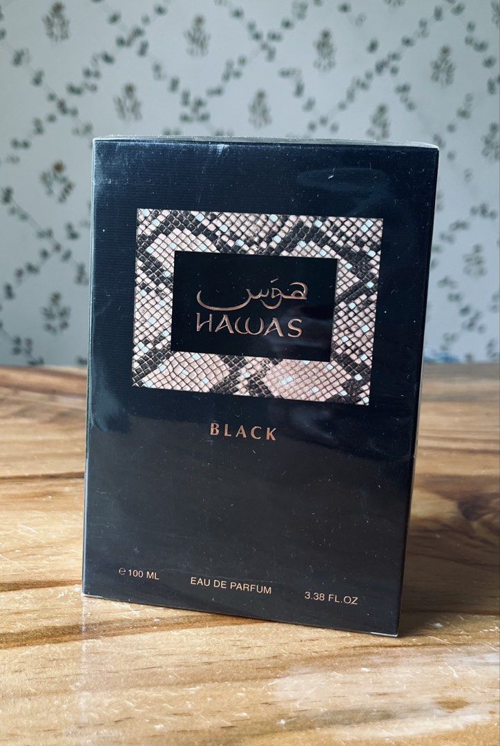 Rasasi Hawas Black Eau de Parfum 100ml (Category: Fragrance & Deodorants) located in Bacolod City. Submitted by vintage_vogue6100 (Listing ID 1463244268, Image 2). Description: - Rasasi Hawas Black Eau de Parfum - 100ml bottle (3.38 fl. oz.) - For external use only - Keep away from heat and flame - Keep out of reach of children - Avoid contact with eyes - Made in UAE.