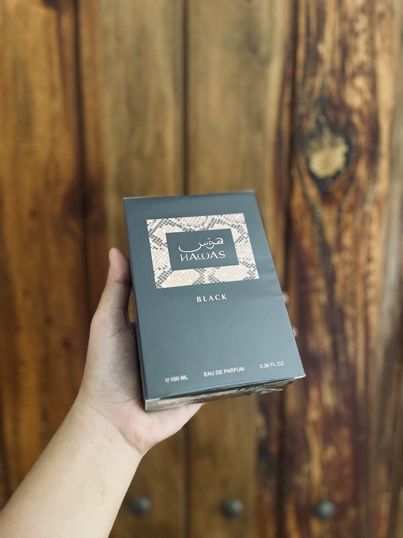 Rasasi Hawas Black Eau de Parfum 100ml (Category: Fragrance & Deodorants) located in Bacolod City. Submitted by vintage_vogue6100 (Listing ID 1463244268, Image 1). Description: - Rasasi Hawas Black Eau de Parfum - 100ml bottle (3.38 fl. oz.) - For external use only - Keep away from heat and flame - Keep out of reach of children - Avoid contact with eyes - Made in UAE.