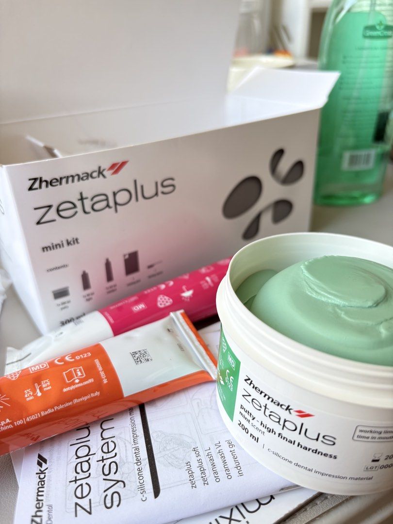 RUBBER SILICONE IMPRESSION MATERIAL SET - Zhermack Zetaplus (Category: Medical Supplies & Tools) located in Quezon City. Submitted by opheliaiaia (Listing ID 1463185271, Image 1). Description: 📍UE MNL Brand new, never used. Please note slight imperfections in the box due to previously labeled (my name) with marker (used alcohol to rub it off now). RFS: Required to use a different brand PM for more photos or videos. :) .