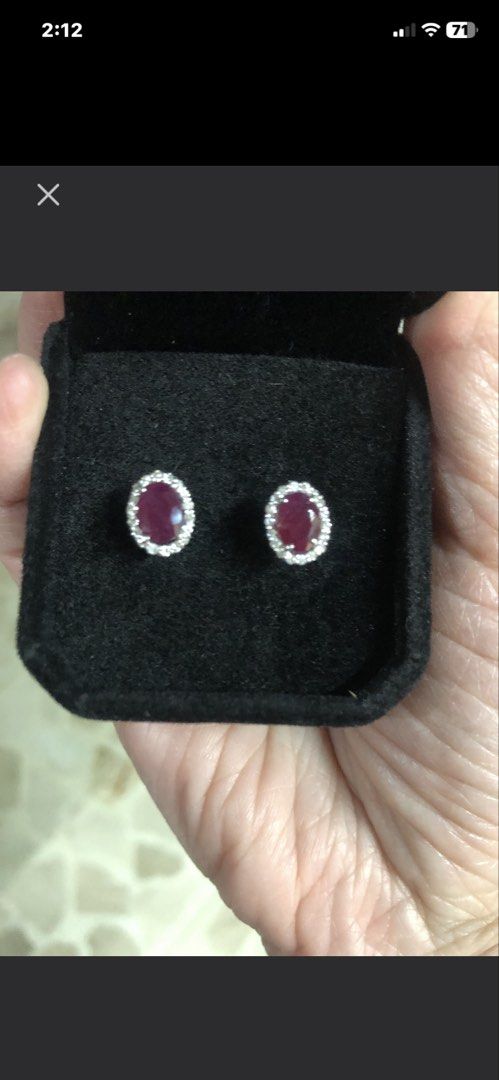 Ruby earrings (Category: Earrings) located in Caloocan City. Submitted by susanramos (Listing ID 1463173945, Image 1). Description: Oval ruby earring K18 white gold setting Vs clarity diamond Never used 11,500.Php Timeless elegance with a bold pop of color. Featuring a pair of vibrant oval-cut rubies surrounded by a halo of brilliant, eye-clean VS clarity diamonds set in premium 18K solid gold. Center Stones: ~0.40 ctw Rubies (0.20ct each) Accent