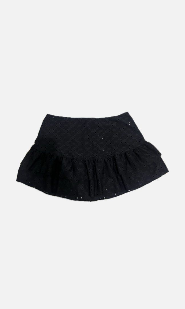 Ruffle Beach Mini Skirt [black] (Category: Skirts) located in Manila. Submitted by aching_90 (Listing ID 1463128576, Image 1). Description: waist - 12.5” hips - 17” length - 11”.