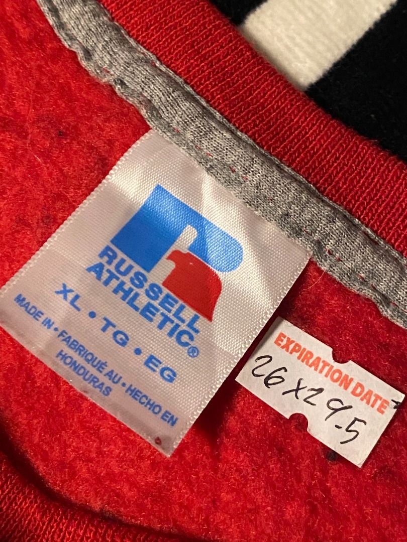 Russell athletic red sweater (Category: Tshirts & Polo Shirts ) located in Las Pinas. Submitted by all_details_posted (Listing ID 1463142980, Image 2). Description: pwede pa as new, minimal dot lints.