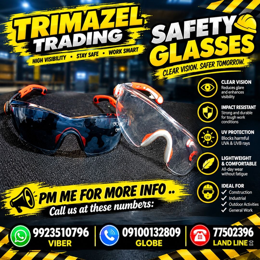 SAFETY GLASSES (Category: Construction Tools & Equipment) located in Pasig City. Submitted by cruzmia.825 (Listing ID 1463204928, Image 1). Description: ✅ Guaranteed lowest price ✅ Quality products ✅ Big discount for bulk orders ✅ 100% LEGIT TRUSTED SUPPLIER! ✅ With Complete Legal Documents ✅ BIR Registered We Supply All Kinds Of PPE Supplies, Raincoat, Hard Hat, Cooler Box, Plastic Trash Bin, Road Barriers, Kayak Boats, Crystal Kayak, Traffic Co