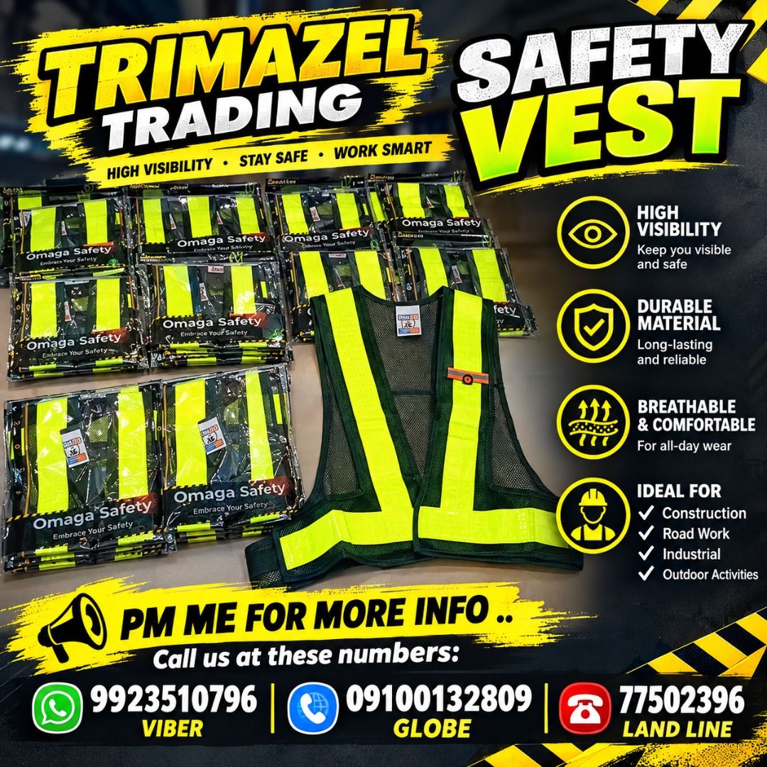 SAFETY VEST (Category: Looking For) located in Caloocan City. Submitted by trzl_liza14 (Listing ID 1463173281, Image 1). Description: ✅ Guaranteed lowest price ✅ Quality products ✅ Big discount for bulk orders ✅ 100% LEGIT TRUSTED SUPPLIER! ✅ With Complete Legal Documents ✅ BIR Registered We Supply All Kinds Of PPE Supplies, Raincoat, Hard Hat, Cooler Box, Plastic Trash Bin, Road Barriers, Kayak Boats, Crystal Kayak, Traffic Cone, T-Bollards & Al