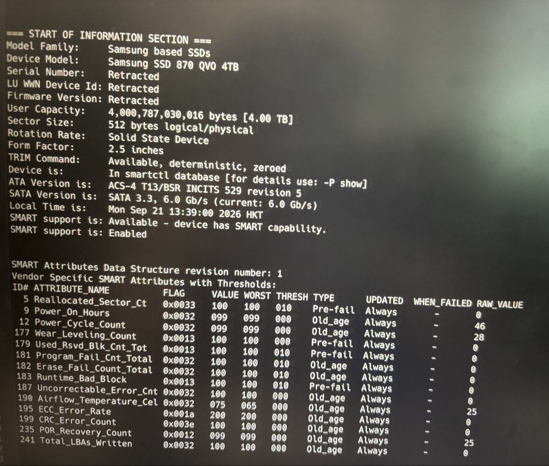 Samsung 870 QVO 4TB SSD V-NAND SATA Internal SSD （分類：硬碟及儲存器）位於 Hong Kong。 由 happy.goldencat.kw 提交（商品編號 1463149549，圖片 2）。簡介： Selling a Samsung 870 QVO 4TB SSD. This is a V-NAND SATA internal SSD. Great for upgrading your computer storage. Actual usable capacity may be less. Almost brand new, 24hours up time for testing. 。