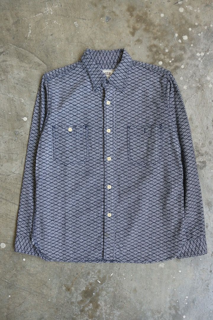 Samurai - S/S 15 - Sashiko Work Shirt (Category: Formal Shirts) located in Manila. Submitted by graymatter_ (Listing ID 1463220096, Image 1). Description: Samurai - S/S 15 - Sashiko Work Shirt Tagged Size: L Condition: 9/10 Material: 100% Cotton Made in: Japan Dimensions Length: 27.5 Width: 21.5 Shoulder: 17.5 Sleeve: 24.5.